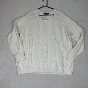 Lane Bryant NWT Womens Sweater Cable Knit Sequined Crew Neck Cream Size 18/20